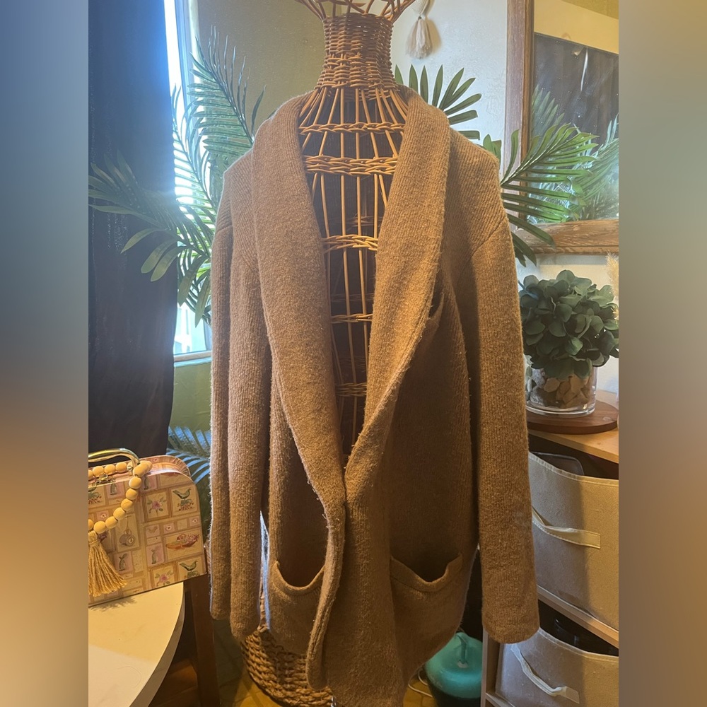 J.Crew Wool Alpaca Blend Open Front Cardigan Sweater XL | Camel Brown - Picture 4 of 14